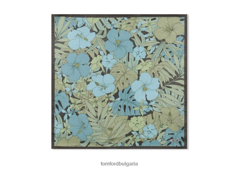 мъже аксесоар джобен квадрат с принт на хибискус комбинирано синьо TOM FORD B880D943