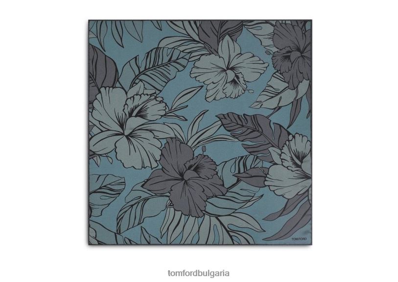 мъже аксесоар копринен джобен квадрат с цветя на хибискус сиво TOM FORD B880D964