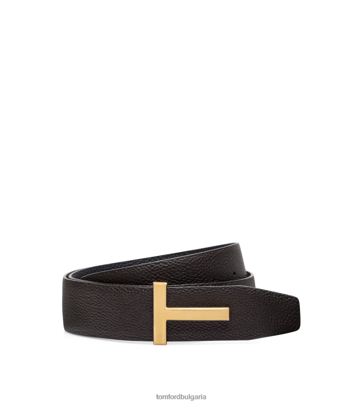 мъже аксесоар колан с икона от зърнеста кожа кафяво + черно TOM FORD B880D725