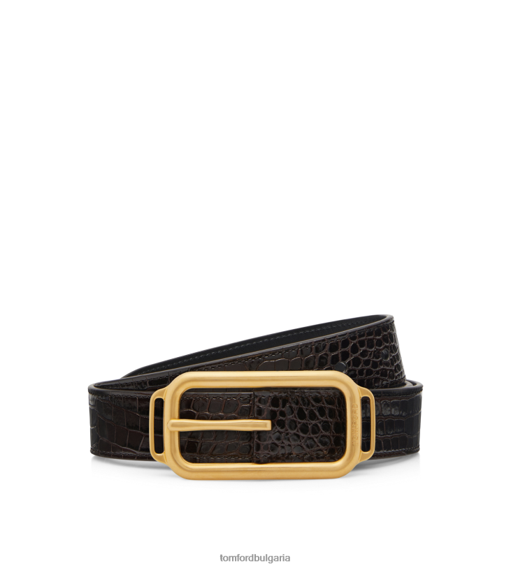 мъже аксесоар щампован колан с катарама за стадион с крокодил тъмно дърво TOM FORD B880D730
