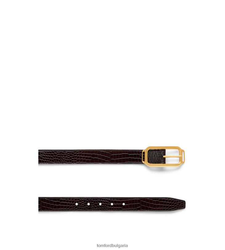 мъже аксесоар щампован колан с катарама за стадион с крокодил тъмно дърво TOM FORD B880D730