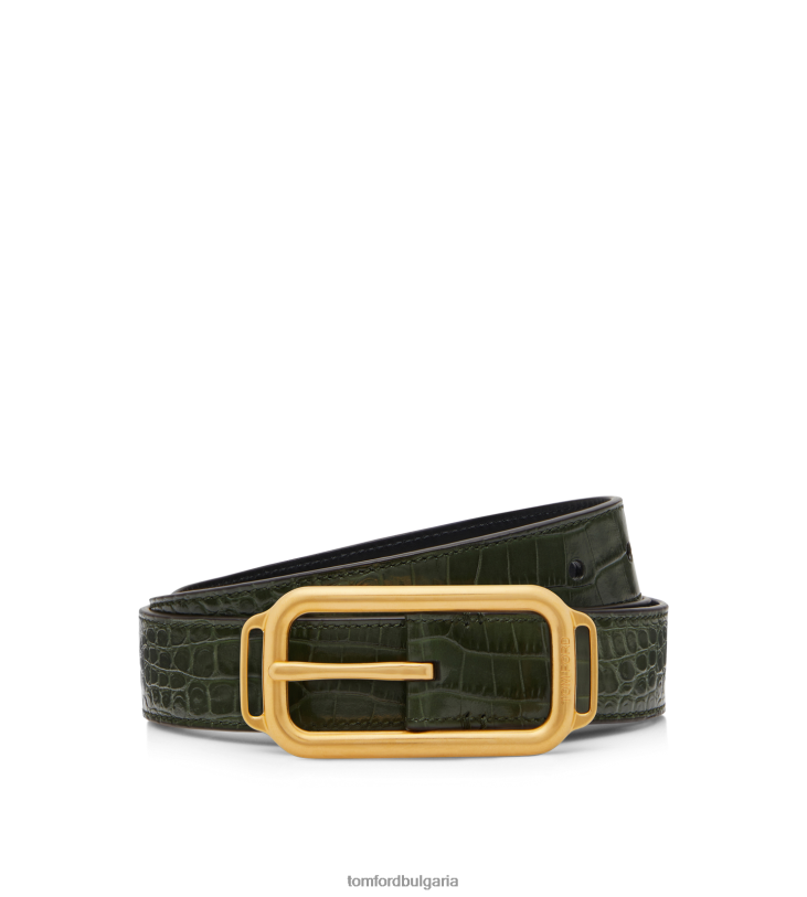 мъже аксесоар щампован колан с катарама за стадион с крокодил пушка зелено TOM FORD B880D731