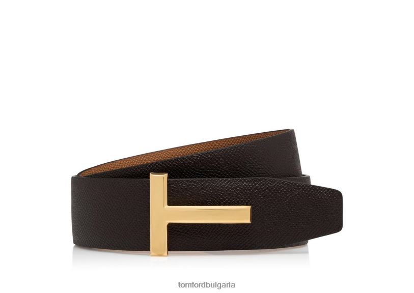 мъже аксесоар дребнозърнест кожен колан с икона шоколад + бадем TOM FORD B880D735