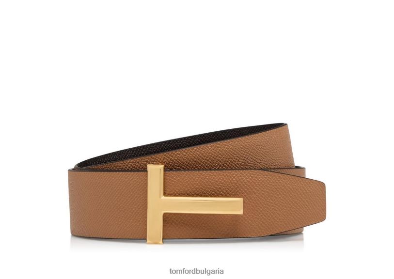 мъже аксесоар дребнозърнест кожен колан с икона шоколад + бадем TOM FORD B880D735