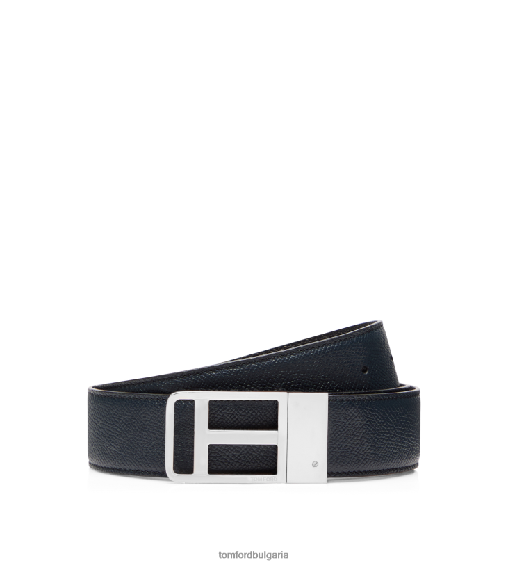 мъже аксесоар дребнозърнест кожен колан в рамка тъмно синьо + черно TOM FORD B880D740