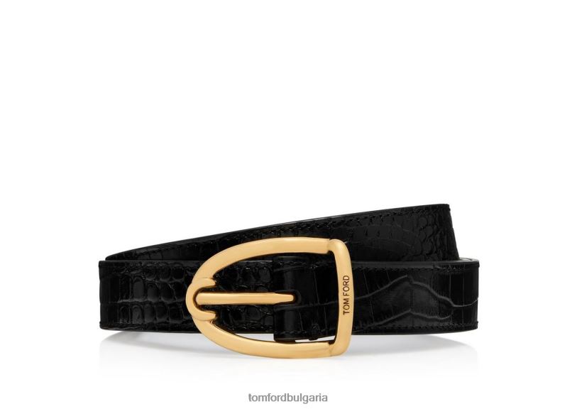 мъже аксесоар колан с ъглова катарама с щампован алигатор черен TOM FORD B880D741