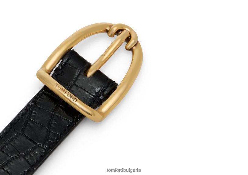 мъже аксесоар колан с ъглова катарама с щампован алигатор черен TOM FORD B880D741