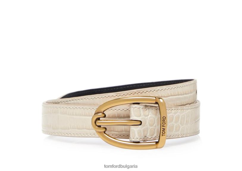 мъже аксесоар колан с ъглова катарама с щампован алигатор слонова кост TOM FORD B880D743