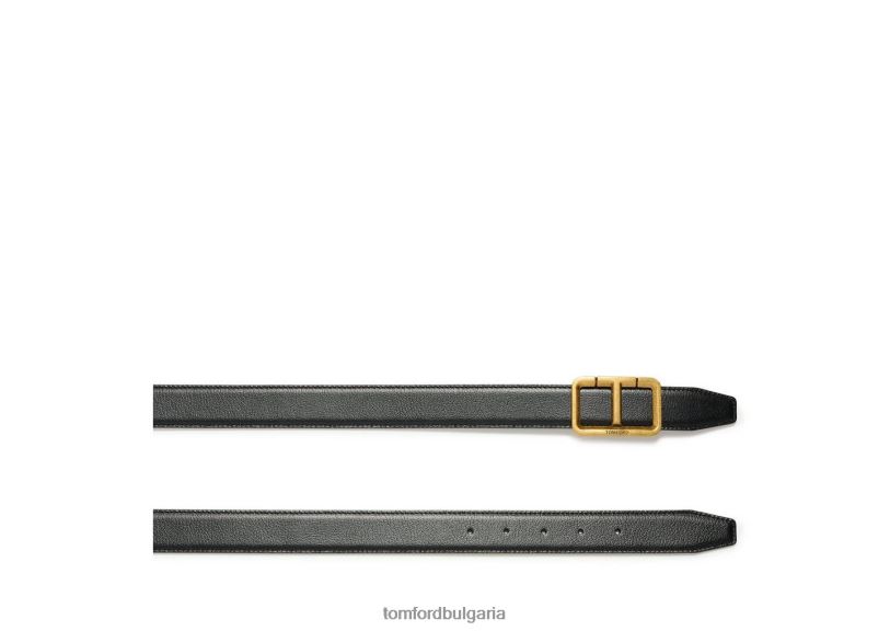 мъже аксесоар щампован зърнест кожен колан с черти черен TOM FORD B880D753