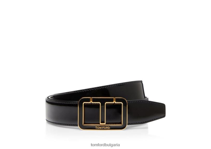 мъже аксесоар лачен кожен емайлиран колан с резба черен TOM FORD B880D755