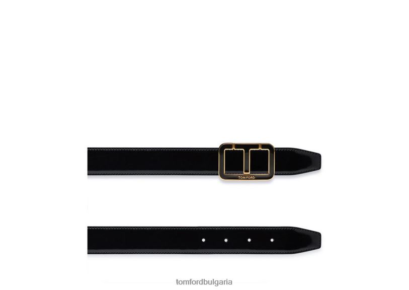 мъже аксесоар лачен кожен емайлиран колан с резба черен TOM FORD B880D755