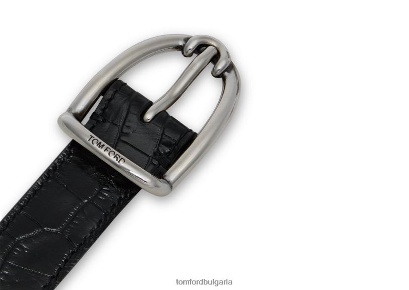 мъже аксесоар колан с ъглова катарама с щампован алигатор черен TOM FORD B880D757