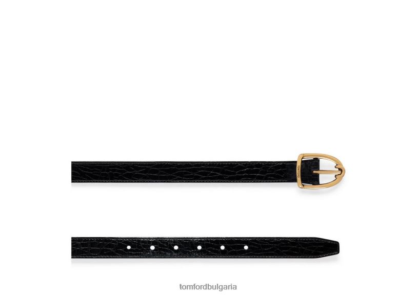 мъже аксесоар напукан кожен колан с ъглова катарама черен TOM FORD B880D759