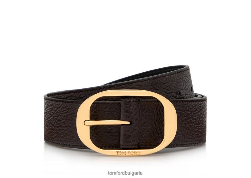 мъже аксесоар овален колан от зърнеста кожа шоколад TOM FORD B880D765