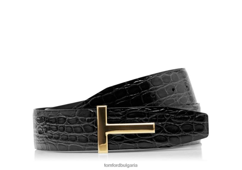 мъже аксесоар колан с икона на крокодил черен TOM FORD B880D767