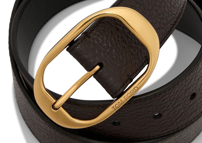 мъже аксесоар овален колан от зърнеста кожа шоколад TOM FORD B880D772