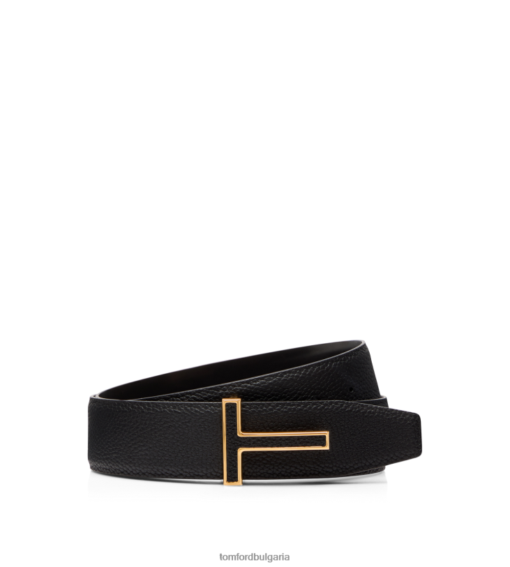 мъже аксесоар зърнеста кожена вложка катарама t колан черен TOM FORD B880D722