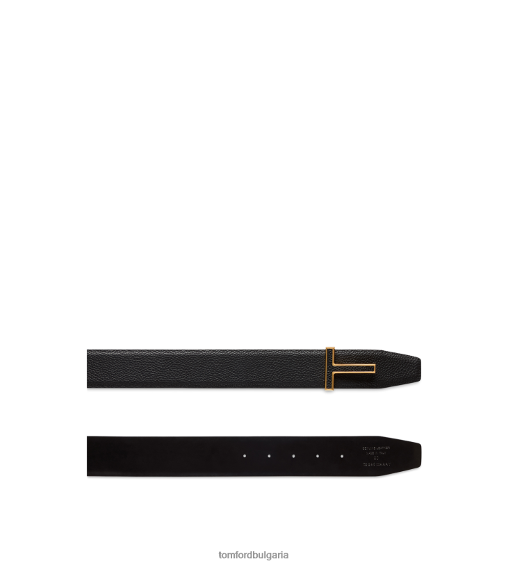 мъже аксесоар зърнеста кожена вложка катарама t колан черен TOM FORD B880D722