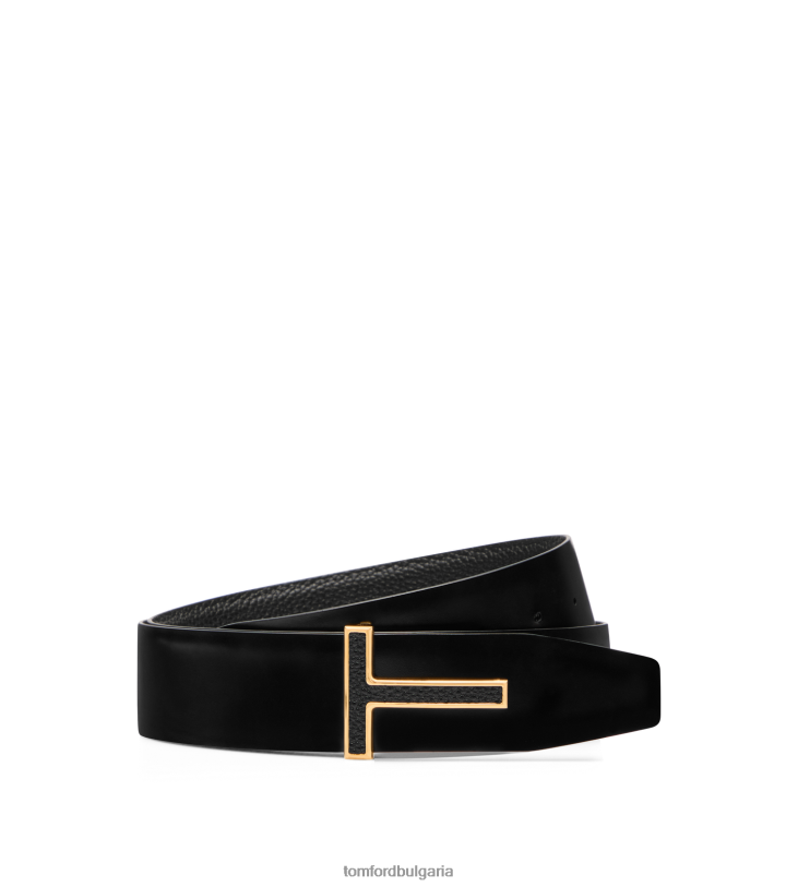 мъже аксесоар зърнеста кожена вложка катарама t колан черен TOM FORD B880D722