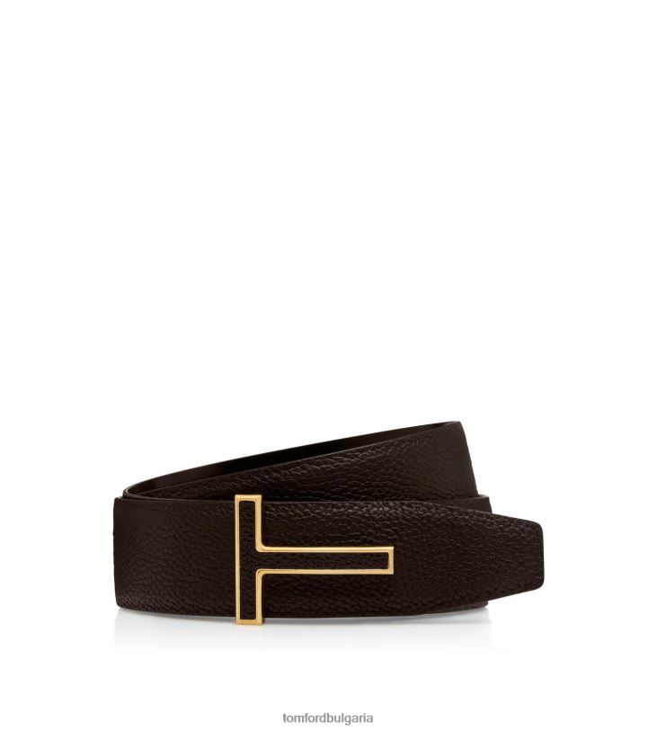 мъже аксесоар зърнеста кожена вложка катарама t колан кафяво TOM FORD B880D723