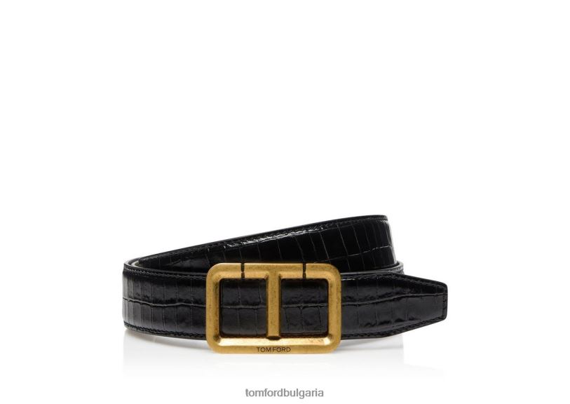 мъже аксесоар t колан с лъскави щампован крокодил черен TOM FORD B880D745