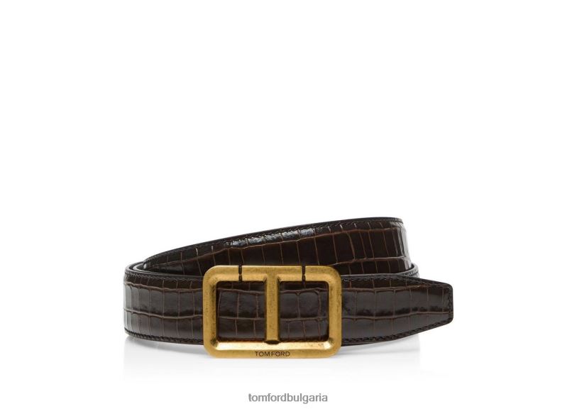 мъже аксесоар t колан с лъскави щампован крокодил шоколад TOM FORD B880D746