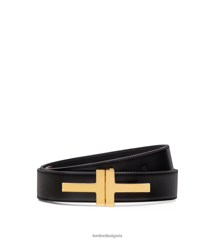 мъже аксесоар двоен t колан от гладка кожа черен TOM FORD B880D749