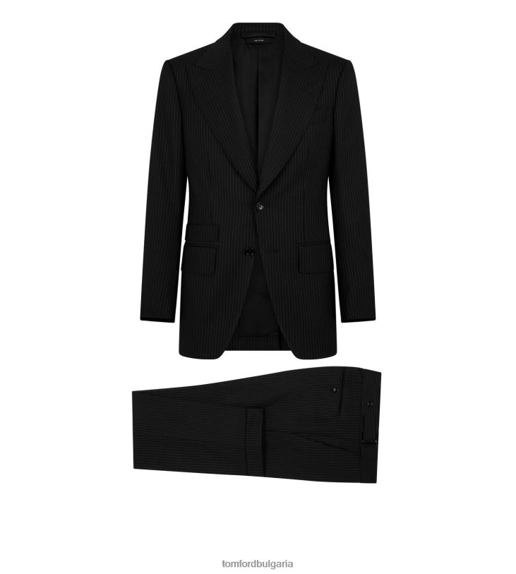 мъже облекло разтеглив костюм тип панама на райета черен TOM FORD B880D11