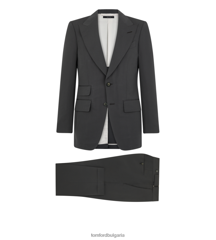 мъже облекло фин костюм от поплин слонско сиво TOM FORD B880D5