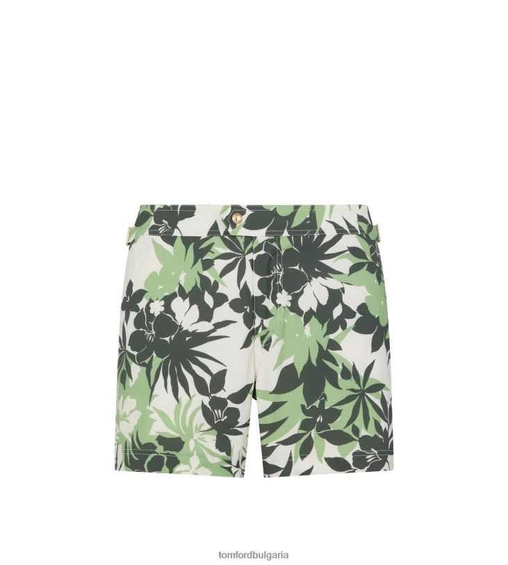 мъже облекло къс бански с принт на тропически цветя зелено + сметана TOM FORD B880D409