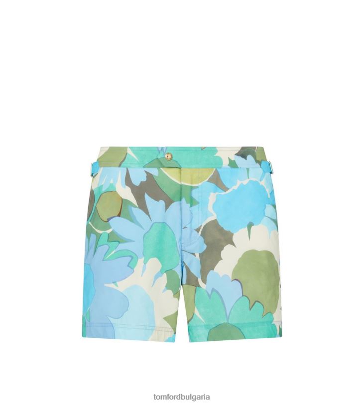 мъже облекло къс бански с удебелен принт на маргаритки синьо + зелено TOM FORD B880D414