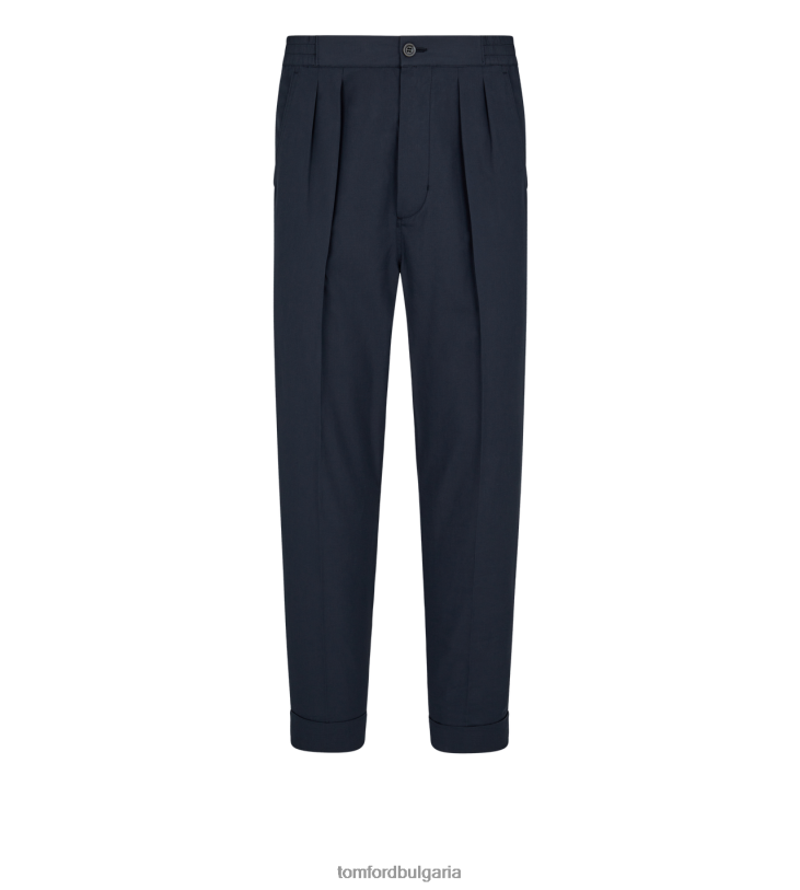 мъже облекло памучен копринен плисиран холен панталон мастилено синьо TOM FORD B880D419