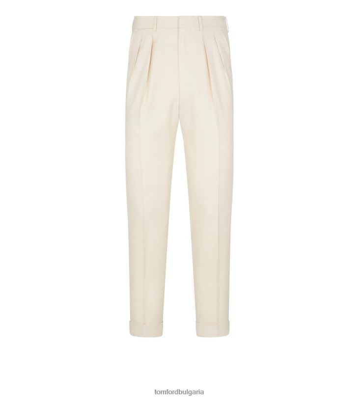мъже облекло панталон с плисета от чиста коприна костен TOM FORD B880D437