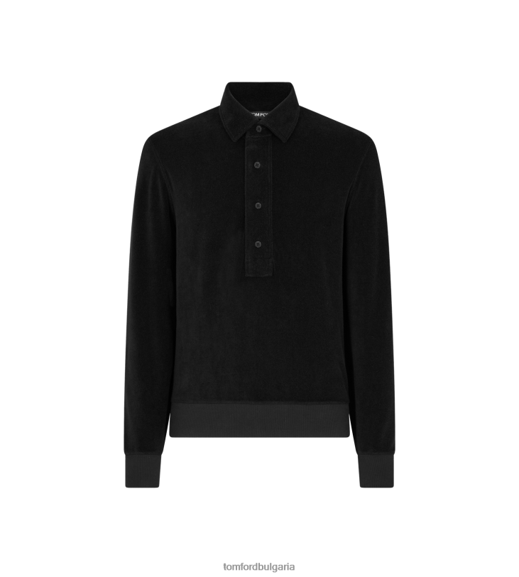 мъже облекло хавлиено поло с дълъг ръкав черен TOM FORD B880D176
