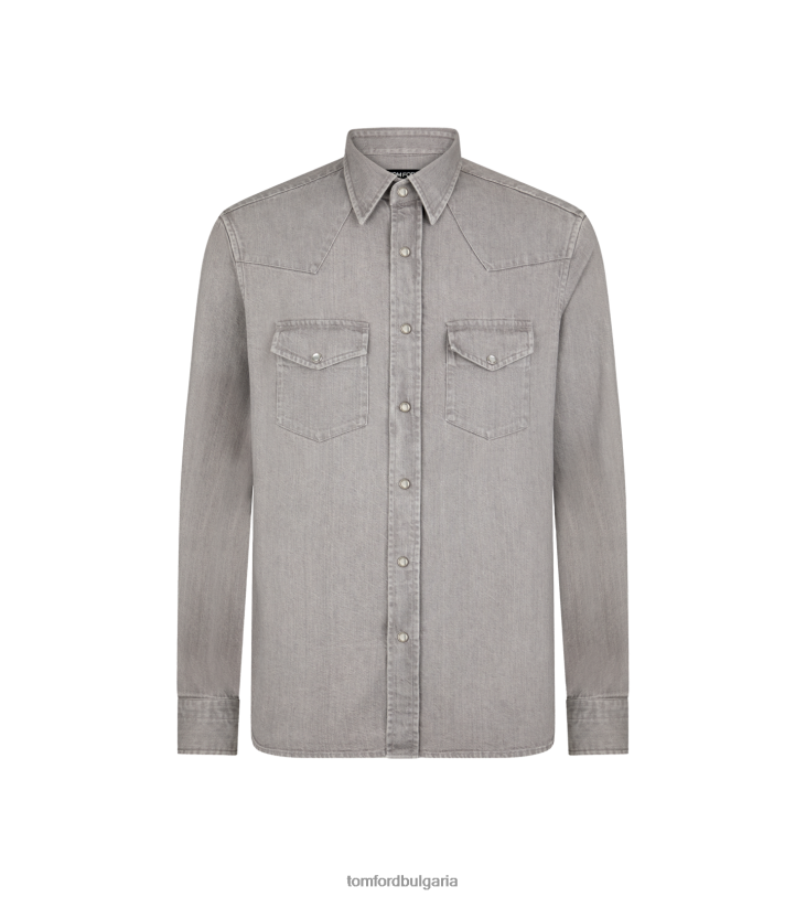 мъже облекло дънкова уестърн риза измито сиво TOM FORD B880D177