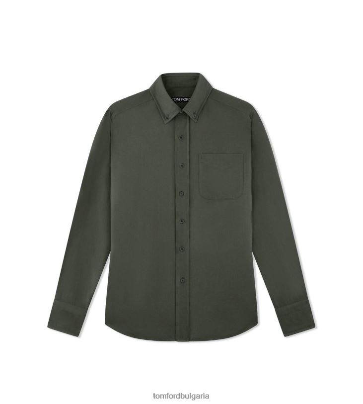 мъже облекло прилепнала риза от памучен кашмирен кепър асфалт TOM FORD B880D178