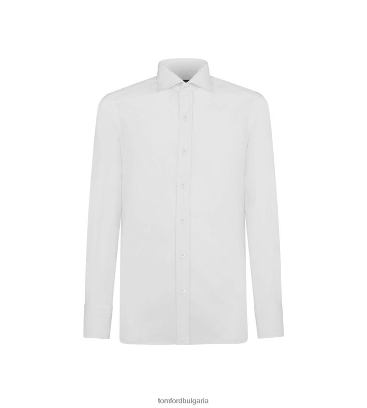 мъже облекло прилепнала риза от поплин оптично бяло TOM FORD B880D179