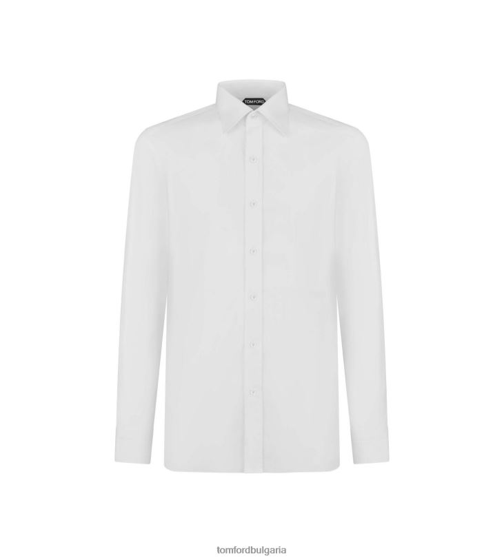 мъже облекло класическа риза от поплин оптично бяло TOM FORD B880D186