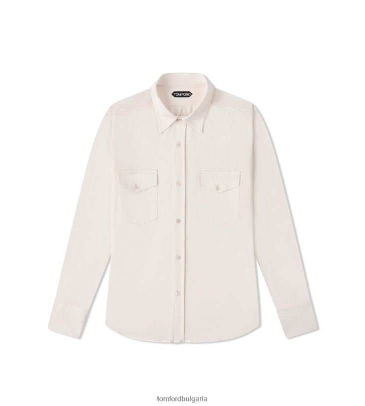 мъже облекло копринена памучна риза бяло TOM FORD B880D193