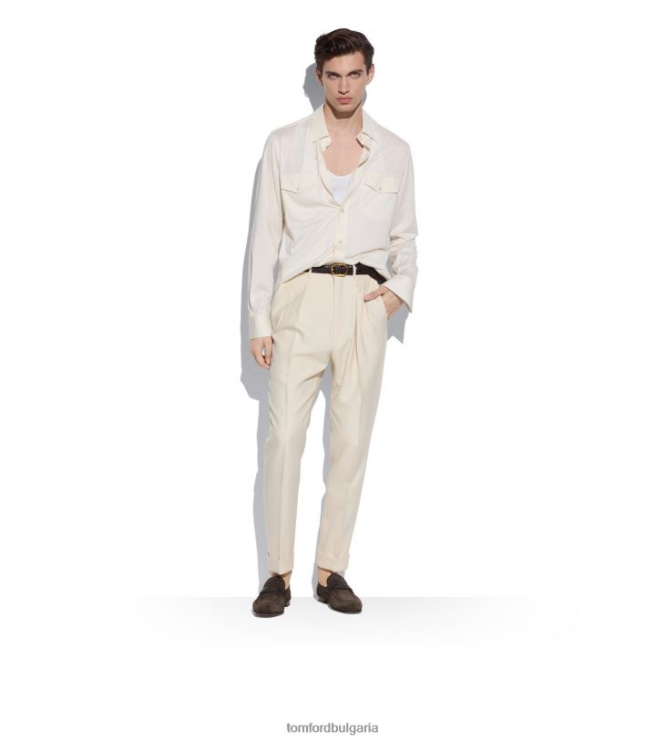 мъже облекло копринена памучна риза бяло TOM FORD B880D193