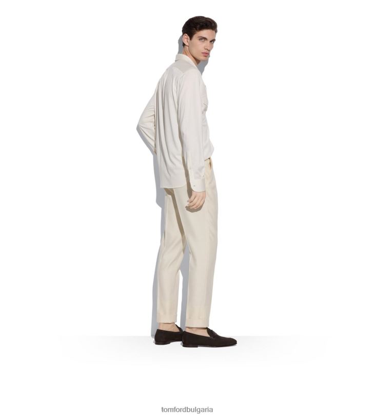 мъже облекло копринена памучна риза бяло TOM FORD B880D193