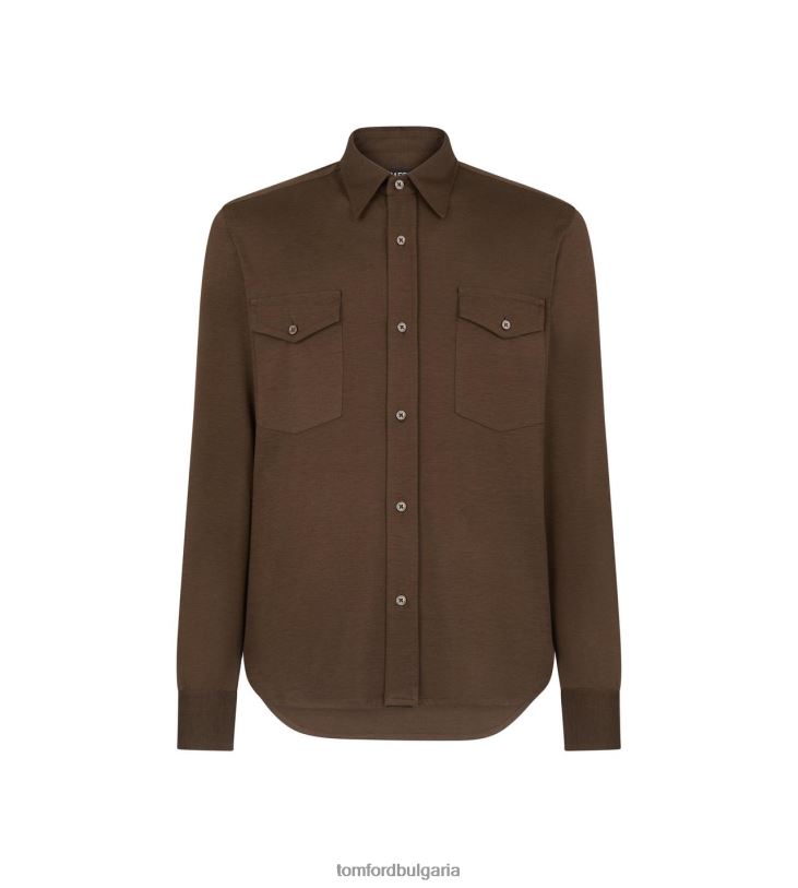 мъже облекло копринена памучна риза шоколад TOM FORD B880D194