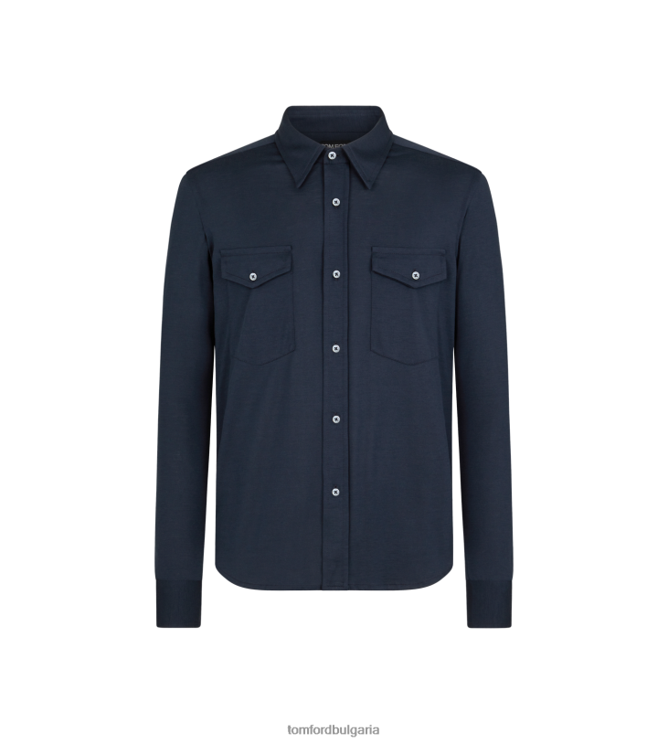 мъже облекло копринена памучна риза мастилено синьо TOM FORD B880D196