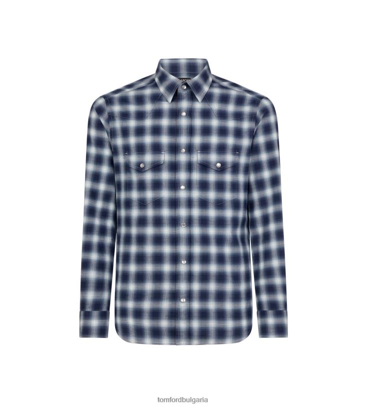 мъже облекло уестърн карирана риза в сянка комбо тъмно синьо бяло TOM FORD B880D198