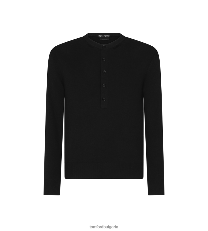 мъже облекло чист копринен хенли черен TOM FORD B880D200