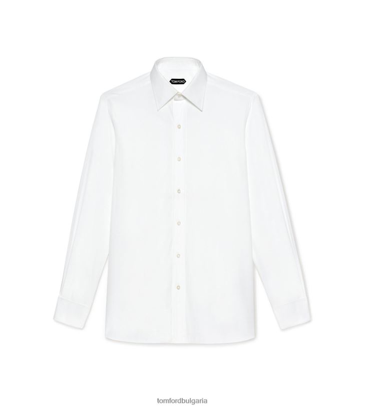 мъже облекло класическа риза от поплин оптично бяло TOM FORD B880D201