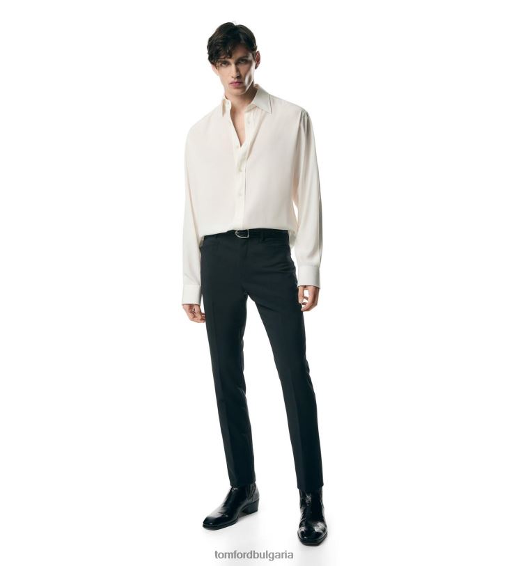 мъже облекло тениска риза от ензимен копринен поплин черен TOM FORD B880D203