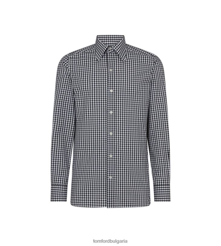 мъже облекло прилепнала риза от гингам бял черен TOM FORD B880D205