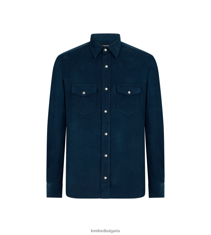 мъже облекло бебешка уестърн риза индиго TOM FORD B880D206