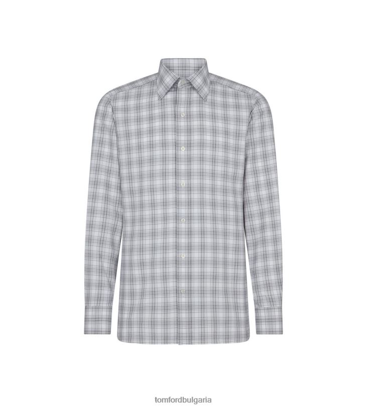 мъже облекло прилепнала риза с оксфордско каре сиво TOM FORD B880D210